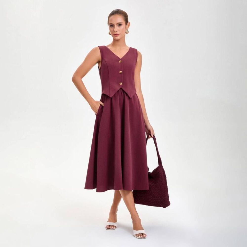 A New Day - Women's Layered Waistcoat A-Line Dress - A New Day Red - Picture 4 of 4
